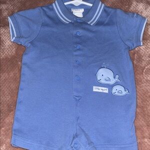 SIZE 3 MONTHS , Carter's Blue Romper with Whale Embroidery